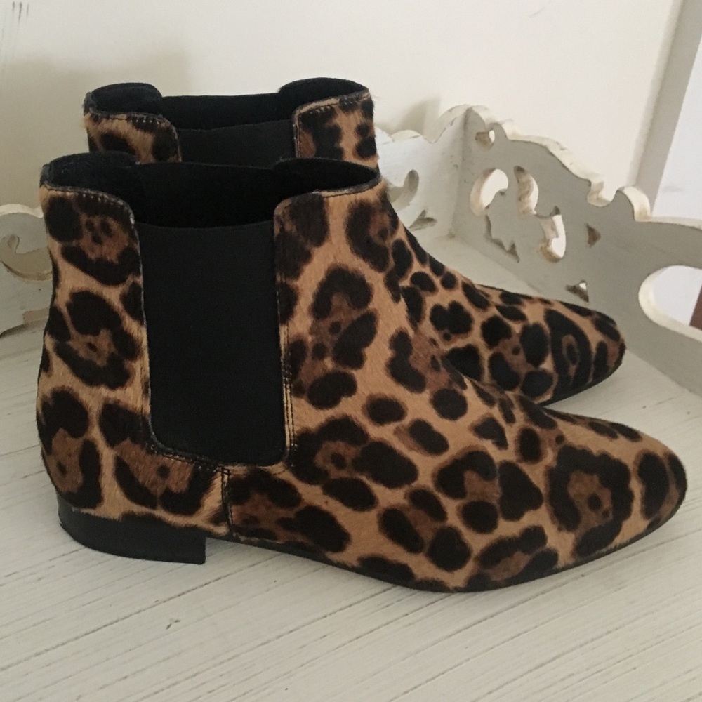 JCrew Leopard print short haired boots